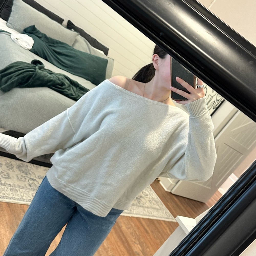 American Eagle Outfitters Off-Shoulder Light Cream Sweater